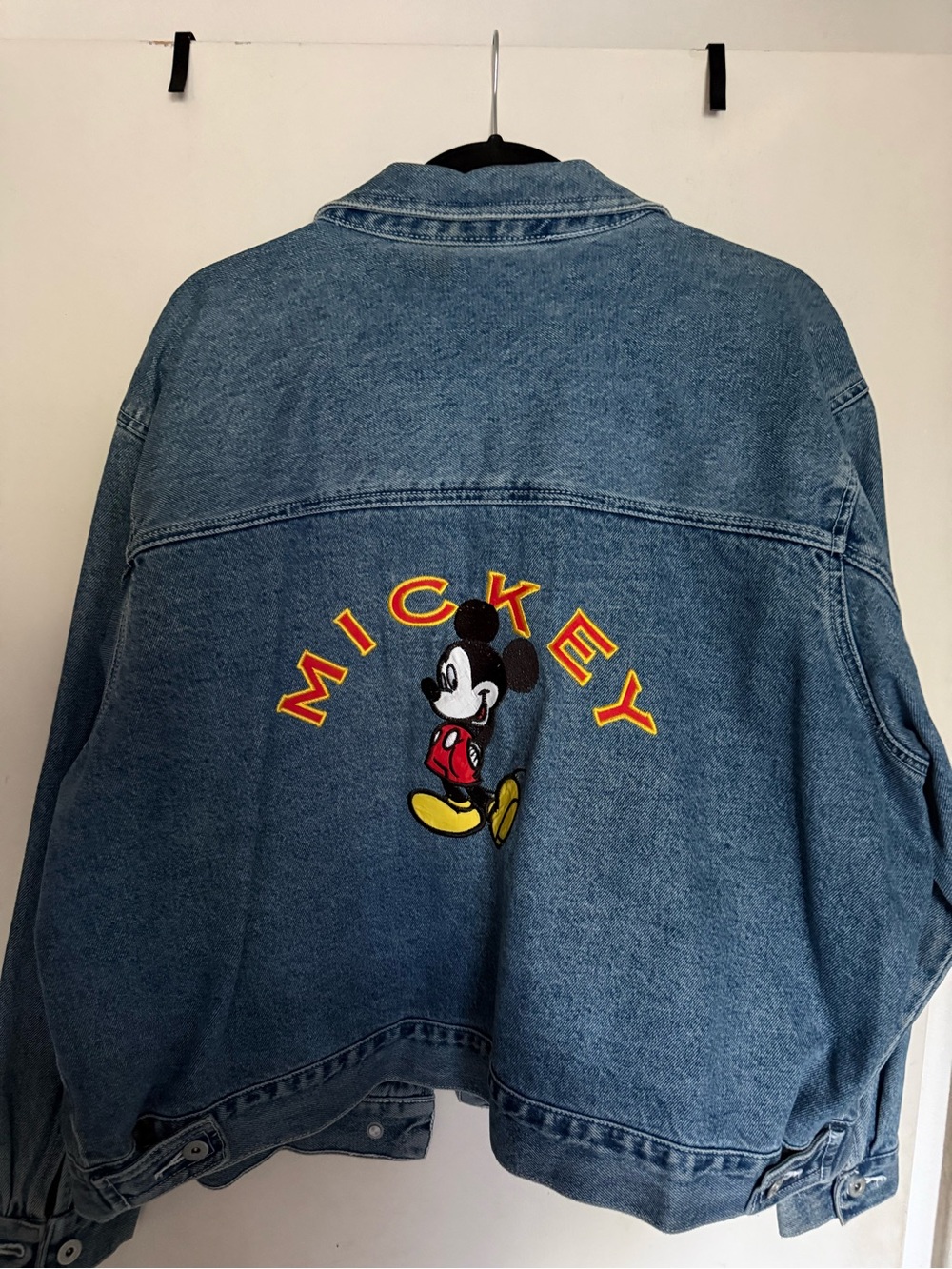 Disney Mickey Embroidered Denim Jacket with Yellow & Red Accents